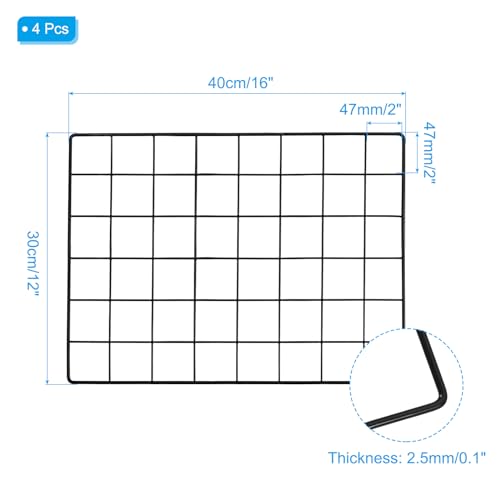 PATIKIL 16x12 Inch Wall Grid Panel, 4 Pcs Metal Wire Photo Wall Decorative Grid for Photo Display Hanging Picture Memo Home Decorations, Black - color: Black, size: 16x12inch