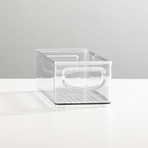 mDesign Small Plastic Nursery Storage Container Bins with Handles for Organization in Cabinet, Closet or Cubby Shelves - Organizer for Baby Food, Bibs, Formula - Ligne Collection - 4 Pack - Clear - size: 10 x 4 x 3 (Pack of 4)