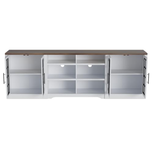 Bobve Farmhouse TV Stand for TVs up to 100", Modern Entertainment Center with 2 Cabinets and 3-Tier Open Shelves, Rustic TV Console for Living Room, Bedroom, White+Black - color: White+black