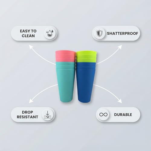 32 oz Plastic Cups Reusable set of 12, Large Plastic Tumbler Bright - color: Bright