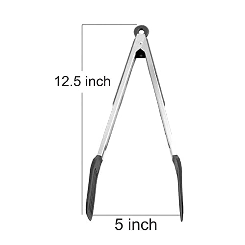 12 Inch Stainless Steel Silicone Cooking Tong (Black) - color: Black, size: 12 inch