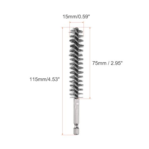 HARFINGTON 6Pcs 304 Stainless Steel Bore Brush 15mm Dia 4.5" Long Cleaning Twisted Wire Brush with Handle 1/4" Hex Shank for Tubes Ports Bearings, Silver - size: 15mm