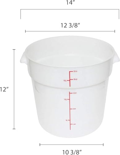 TrueCraftware- 18 Quart White Round Food Storage Container Polypropylene- Commercial Reusable Food Container Canister with Measurement Markings for Meal Prep Pantry Kitchen - size: 18 Quart