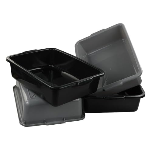 13 L Plastic Commercial Tote Box, Bus Tubs/Bus Box, 4-Pack - color: gray and black, size: 13 L