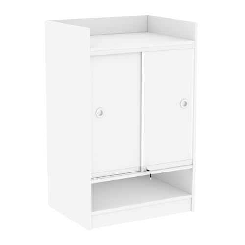 24" W x 18" D x 38" H - White Retail Cash Register Stand Cash Wrap Checkout Desk Portable Counter Podium Stand with Glass Shelving Case for Retail Store, Meetings Reception - color: White