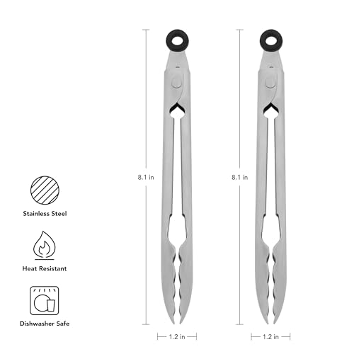 KitchenAid Set of 2 Stainless Steel Tongs with Scalloped Edges Easy Lock Dishwasher Safe Durable and Versatile Silver 7 Inch - color: Stainless Steel, size: 7 Inch (Pack of 2)