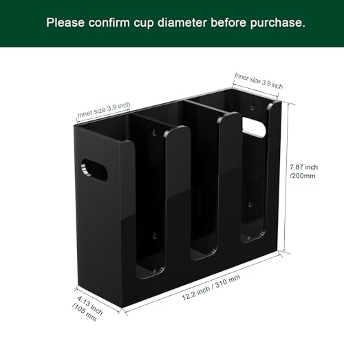 Disposable Coffee Cup Dispenser with Handles, Countertop or Wall Mount Hot/Cold Drink Cup and Lid Holder - Bathroom/Kitchen/Office Acrylic Cup Lid Storage Organizer (3 Compartments, Black) - color: Black, size: 3 Compartments