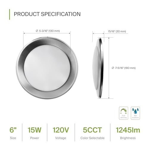 ASD 6 Pack Bronze LED Disk Lights 6 Inch, 5CCT Flush Mount Ceiling Light - color: Nickel, size: 6 Pack
