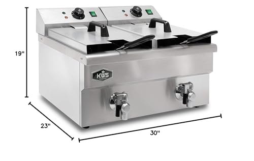 KWS DY-22 Commercial 3500W Electric Deep Fryer 22.7L Stainless Steel with Faucet Drain Valve System for Commercial and Home User - size: DY-22 | 22.7L | 3500W