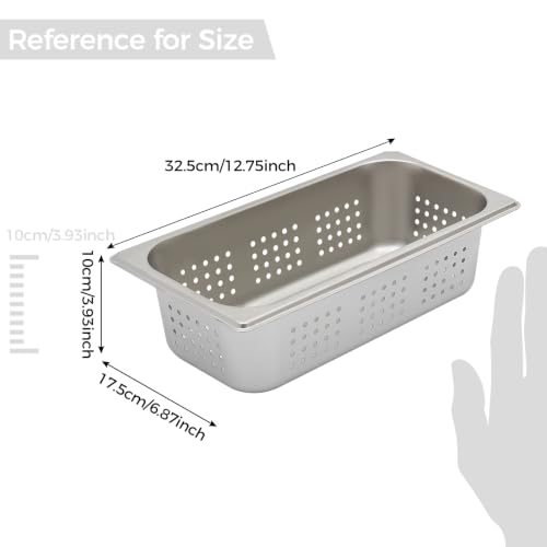 2 Pack 1/3 Size Perforated Steam Pans, Stainless Steel Steam Table Pans