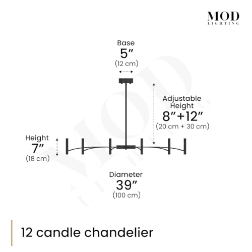 MOD LIGHTING Kendall Contemporary Candle Chandelier (12 Candles), 39" Modern Dining Room Chandelier, 3000K Warm White Sputnik Ceiling Light Fixture for Bedroom, Living Room, Cafes, Offices, Black - size: 12 Candles