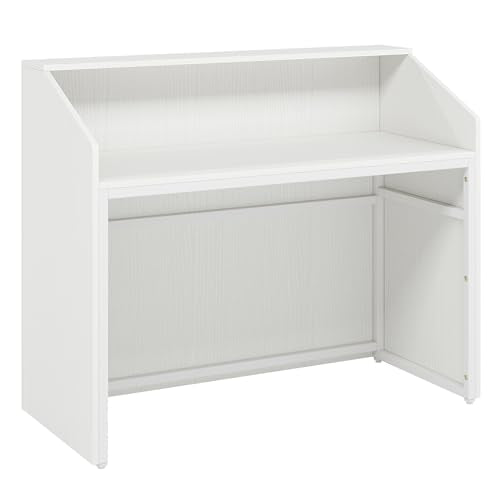 Tribesigns Reception Desk with Counter, Modern Front Desk Reception Room Table with Cable Grommet, 47 inch Retail Counter for Checkout, Lobby, Beauty Salon, Home Office Desk, White - color: White