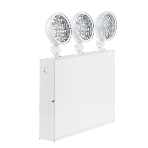 New York City Approved Emergency Light, Emergency Lights with Battery Backup, White Steel Housing, AC 120/277V, Three Heads - size: NYC Emergency Light With 3 Heads