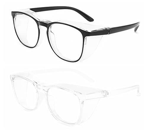 Alsenor Safety Glasses Anti Fog Goggles Protective Eyewear Blue Light Blocking Anti Dust UV Protection Glasses For Men Women (2 Pack (Black + Transparent)) - color: 2 Pack (Black + Clear)