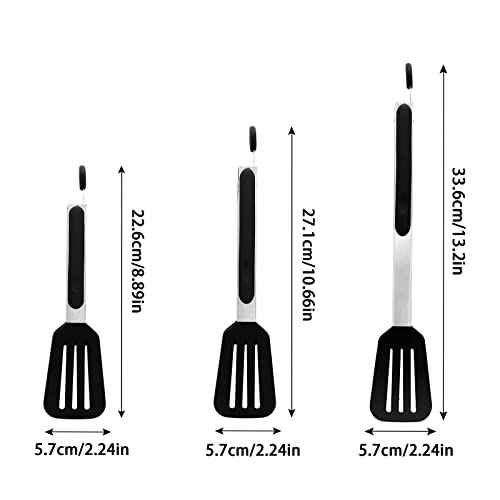 3 PCS Stainless Steel & Silicone Cooking Tongs Set (7", 9", 12") - color: Black, size: 7 & 9 & 12 inch