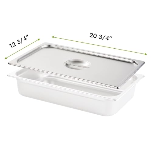HECMAC 6-Pack Full Size Hotel Pan Cover, Stainless Steel Solid Steam Table Catering Food Pan Lid with Handle, 23 Gauge - size: Full Size, Plain Lid