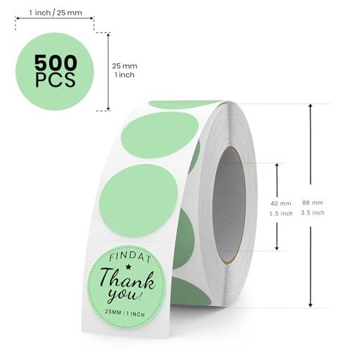 Green Round Thermal Labels 1 Inch Vinyl Printer Sticker 500 PCS - color: Green