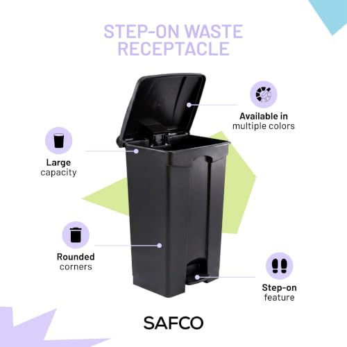Safco Large Step On Plastic Trash Can with Foot Pedal, Black, 23 Gallon - color: Black, size: 23 Gallon