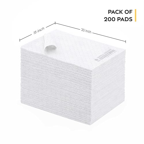 (20 Boxes x 200 Pads) Oil Only Absorbent Pads 15" x 20"- Standard Weight Absorbs Up to 24 oz per pad - 2mm Oil Spill Mat, Hydrophobic Sorbent Mat Pads for Oil - White - color: 200 Pads - Standard weight, size: Pallet