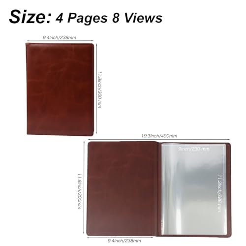 Premium Vegan Leather Menu Cover 8.5 x 11, 4 Page 8 View Menu Folder with Clear Sleeves, Restaurant Menu Holder, Portfolio Binder, Sheet Music Folder, Hotel & Guesthouse Presentation Book - color: Mahogany Red