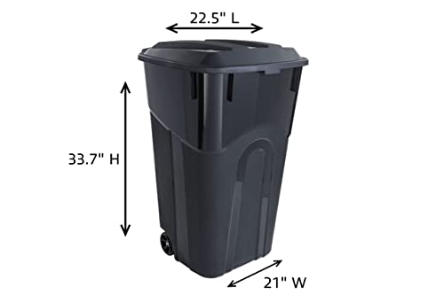 United Solutions 32 Gallon Wheeled Outdoor Garbage Can with Attached Snap Lock Lid and Heavy-Duty Handles, Black, Heavy-Duty Construction, Perfect Backyard, Deck, or Garage Trash Can, 2 Pack - color: Black, size: 32 Gallon - 2 Pack, style: Wheeled