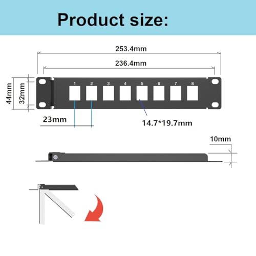 10" Mini Hinged 8 Port Blank Keystone 1U Patch Panel