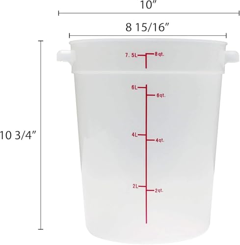 TrueCraftware- 8 Quart Round Food Storage Container Translucent Polypropylene- Commercial Reusable Food Container Canister with Measurement Markings for Meal Prep Pantry Kitchen - color: 8 Quart