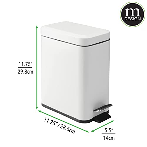 mDesign 5 Liter Rectangular Small Steel Step Trash Can Wastebasket, Garbage Container Bin for Bathroom, Powder Room, Bedroom, Kitchen, Craft Room, Office - Removable Liner Bucket, Matte White - color: White, size: 1.3 Gallon
