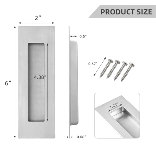 Pocket Door Handles and Edge Pull Brushed Nickel, 6Inch Handles Hardware Latch,Recessed Finger Flush Pulls,for Closet,Sliding,Barn Door - color: Sliver, size: 6Inch-B
