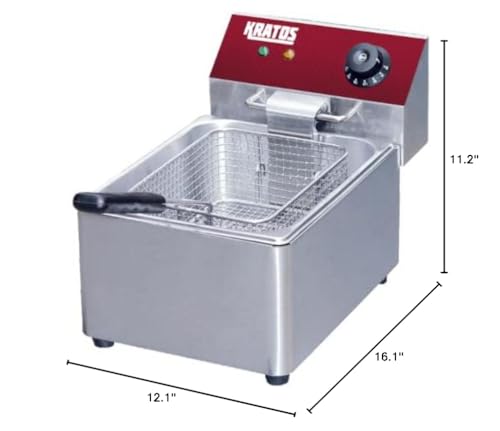 Kratos Commercial Electric Countertop Deep Fryer, 10 lb. Fryer with Basket, Stainless Steel Fryer for Restaurants, Concession Stands