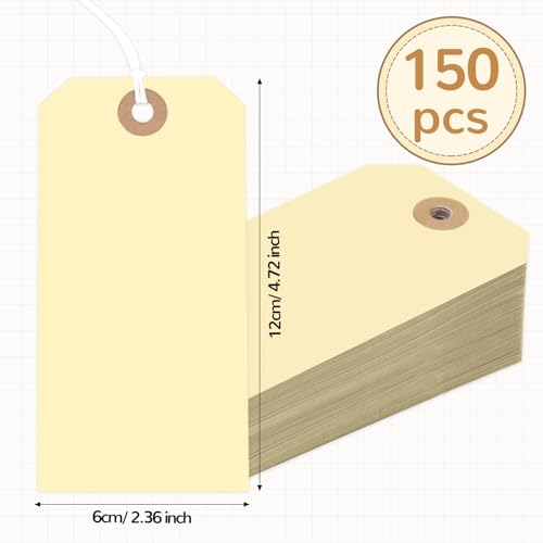 150PCS Blank Shipping Tag, 4 3/4 x 2 3/8 inches Manila Label Tags (Yellow) - color: Yellow