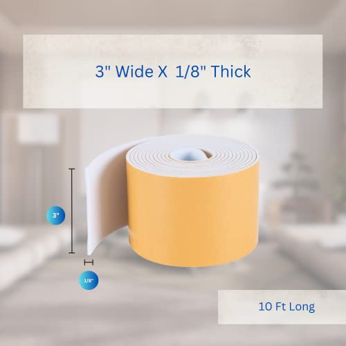 High Density Foam Weather Stripping Door Seal Strip Insulation Tape Roll for Insulating Door Frame, Window, Air Conditioner | Self Adhesive Sealing Weatherstrip (3 in x 1/8 in x 10 Ft, White) - color: White, size: 3 In x 1/8 In x 10 Ft