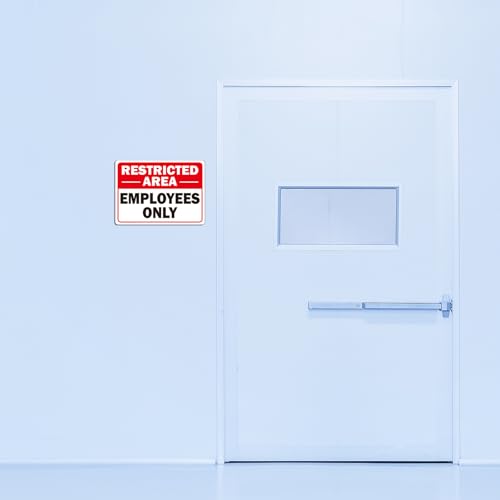 5 Pack Restricted Area- Employees Only Sticker Signs, 10" x 7" Self-Adhesive Vinyl Employees Only Sign Decal, Weatherproof, UV Resistant-Indoor and Outdoor