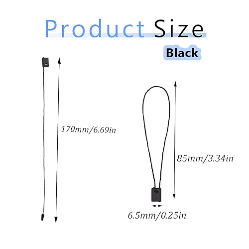 1000Pcs Hang Tag String 7 Inch Nylon String Snap Lock Pin Loop Fastener Hook Ties Easy and Fast to Attach (Black) - color: Black