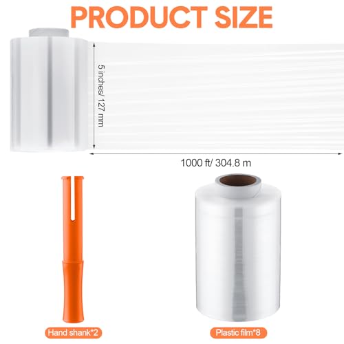 Jutom 8 Pcs Mini Stretch Film Industrial Shrink Wrap Roll Plastic Film for Moving 2 Handles 5" x 1000 ft Pallet Wrap Packaging Self Adhering Shipping for Moving Furniture Packing (Orange) - color: Orange
