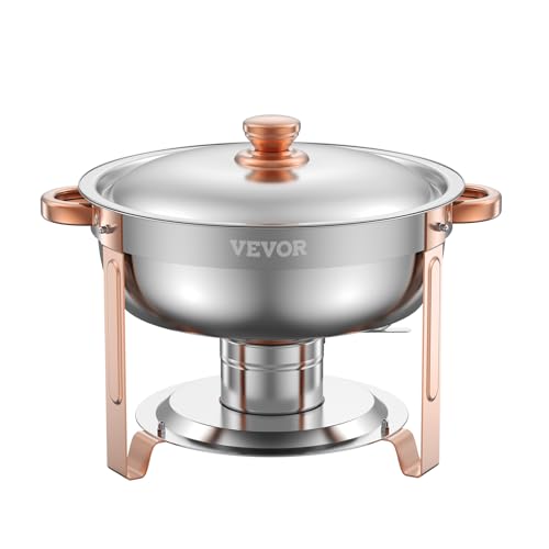VEVOR Chafing Dish Buffet Set, 5 Qt 4 Pack, Stainless Steel Chafer with 4 Full Size Pans, Round Catering Warmer Server with Lid Water Pan Folding Stand Clip, for Weddings Parties Banquets, Rose Gold - size: 4packs Rose Gold