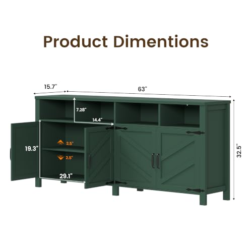 knoworld Buffet Sideboard with Storage Farmhouse, Large Kitchen Storage Cabinet Wood Coffee Bar Cabinet Buffet for Kitchen, Living Room, 63in, Green - color: Green, size: 63"W