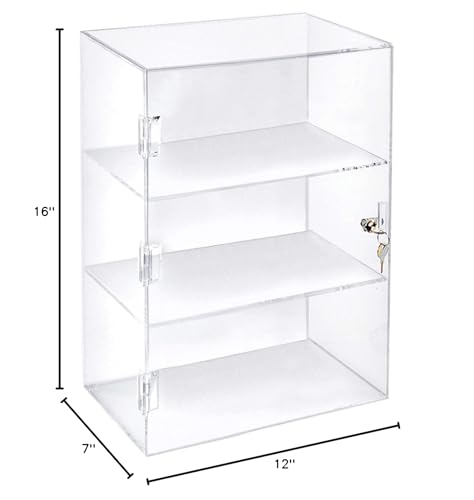 Marketing Holders Acrylic Display Case with Lock and 2 Keys 12" x 7" x 16" Clear Counter Multi Level Cabinet for Collectibles and Merchandise in Retail Stores - size: 12" x 7" x 16"