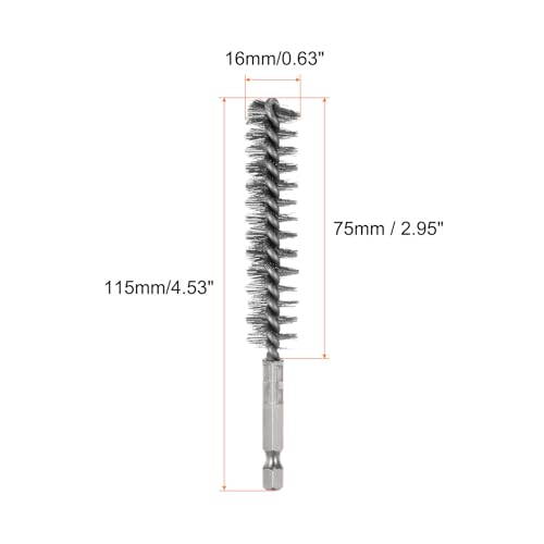 HARFINGTON 6Pcs 304 Stainless Steel Bore Brush 16mm Dia 4.5" Long Cleaning Twisted Wire Brush with Handle 1/4" Hex Shank for Tubes Ports Bearings, Silver - size: 16mm