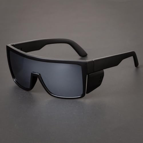 Polarized Safety Sunglasses, UV400 Protection, ANSI Z87.1 Wraparound Protective Eyewear - color: Matte Black Silver Mirror