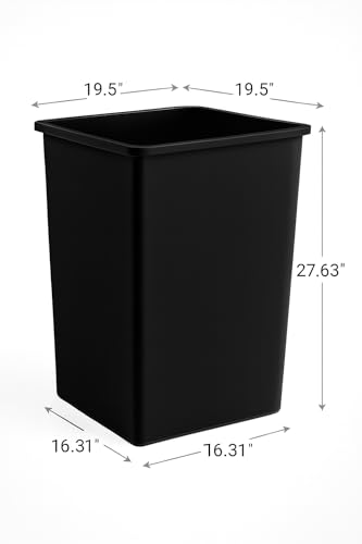 35 Gallon Black Square Plastic Trash Can Heavy Duty | Indoor Outdoor Commercial Waste Container with Optional Lid for Restaurants, Parks, Schools, Public Spaces - color: Black, size: 35 gallon without lid