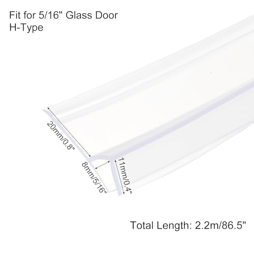 uxcell Shower Door Side Seal, WidenH-Type Shower Door Sweep for 5/16" Glass 86.5" Long Silicone Frameless Glass Door Seal Strip, Stop Shower Leaks, Clear - size: 5/16" Glass 86.5" Long