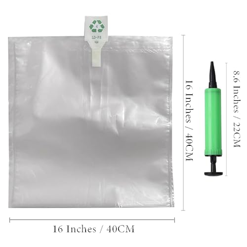 Miupoo Packaging Air Bags,Clear Plastic Inflatable Air Packaging Protector Bag with Free Pump Cushion,Air Cushion Blocking Packaging Bag,16x16Inchesx100Pieces - size: 16x16Inchesx100P