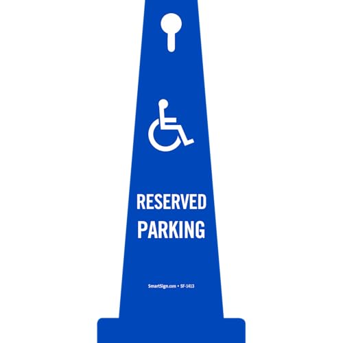 SmartSign 4-Sided Reserved Parking Cone Sign with Handicap Symbol - 26.75" x 11", Tough Molded Plastic, Stackable Traffic Safety Cones, Insert Slots for Easy Use, 360-Degree Visibility, Blue and White