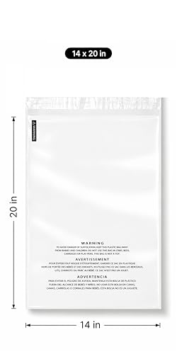 POLYSELLS 200 Count 14x20” Clear Poly Bags with Suffocation Warning Self-Sealing Plastic Bags for Shipping, Retail Packaging, T-Shirts & Clothing - Permanent Adhesive - color: Transparent, size: 14"x20" 200 Count