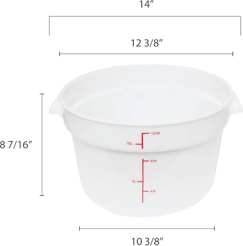TrueCraftware- 12 Quart White Round Food Storage Container Polypropylene- Commercial Reusable Food Container Canister with Measurement Markings for Meal Prep Pantry Kitchen - size: 12 Quart
