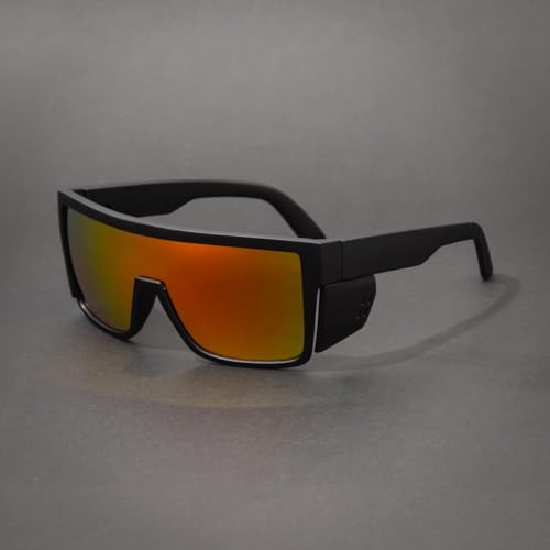 Polarized Safety Sunglasses, UV400 Protection, ANSI Z87.1 Wraparound Protective Eyewear - color: Matte Black Red Mirror