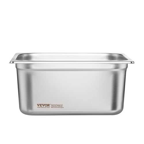VEVOR 6 Pack Stainless Steel Hotel Pans - 1/2 Size 6-Inch Deep 0.8mm Thick Anti-Jam Commercial Food Pans for Steam Tables, Restaurants, Catering & Industrial Use - size: 1/2 Size, style: 6 Inch Deep Thickened