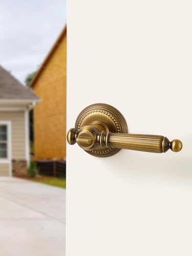 1 Pack Antique Door Lever with Lock and Key Entry Antique Brass Door Handle Door Lever Bedroom and Bathroom Zinc Alloy - color: Antique Brass