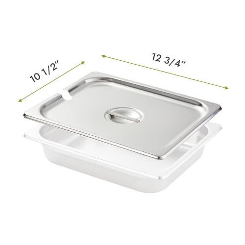 HECMAC 6-Pack 1/2 Size Notched Hotel Pan Cover, Heavy Duty Stainless Steel Solid Steam Table Catering Food Pan Lid with Handle, 23 Gauge - size: 1/2 Size, Notched Lid